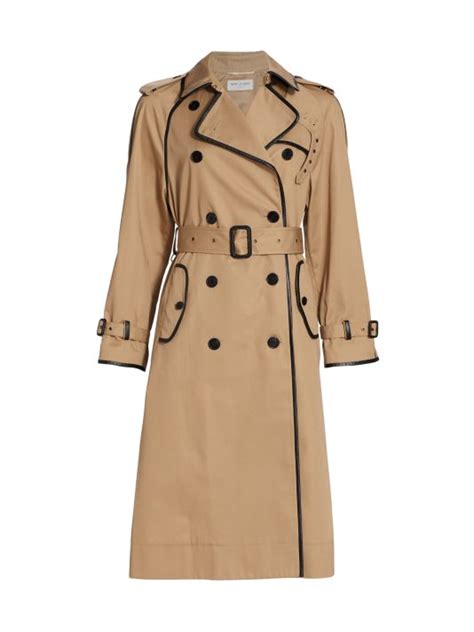 Shop Saint Laurent Leather Trim Trench Coat 